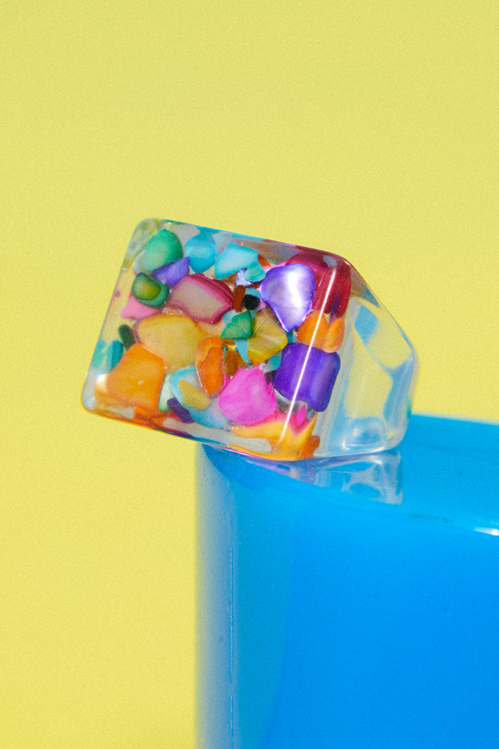 Clear Ring With Colourful Leaf Detail