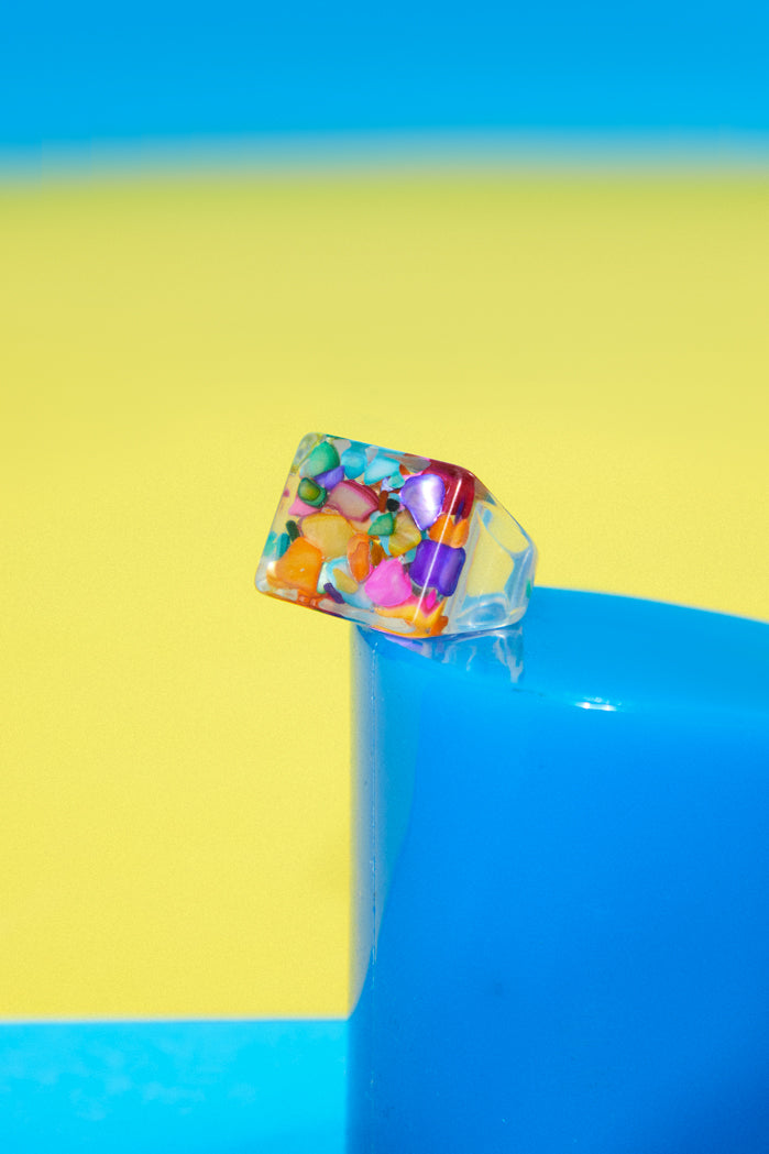 Clear Ring With Colourful Leaf Detail