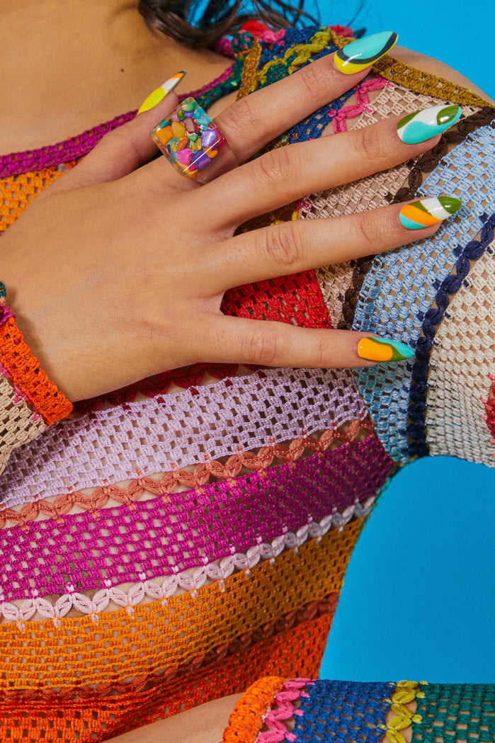 Clear Ring With Colourful Leaf Detail