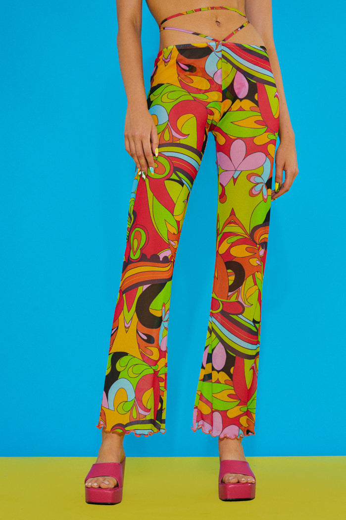 Geometric Summer Print Slight Flared Leg Beach Trousers