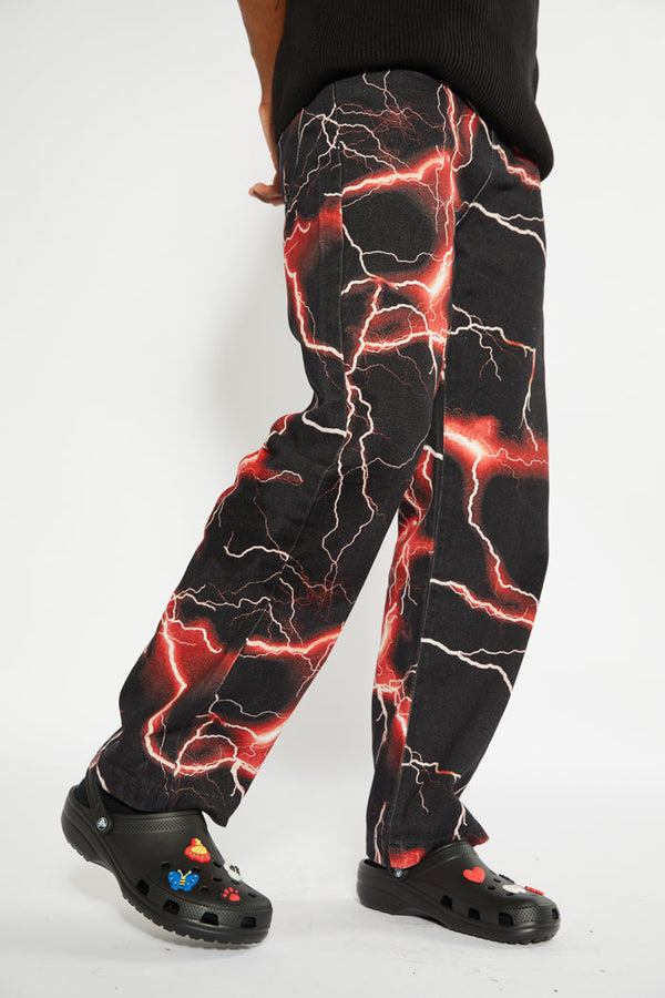 Red Lightning Bolt Print Jeans