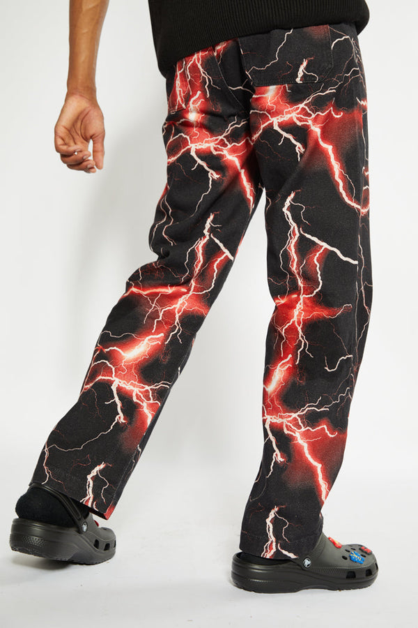 Red Lightning Bolt Print Jeans