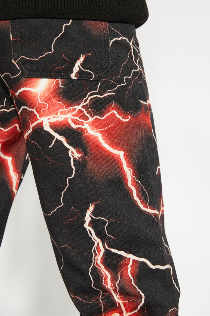 Red Lightning Bolt Print Jeans