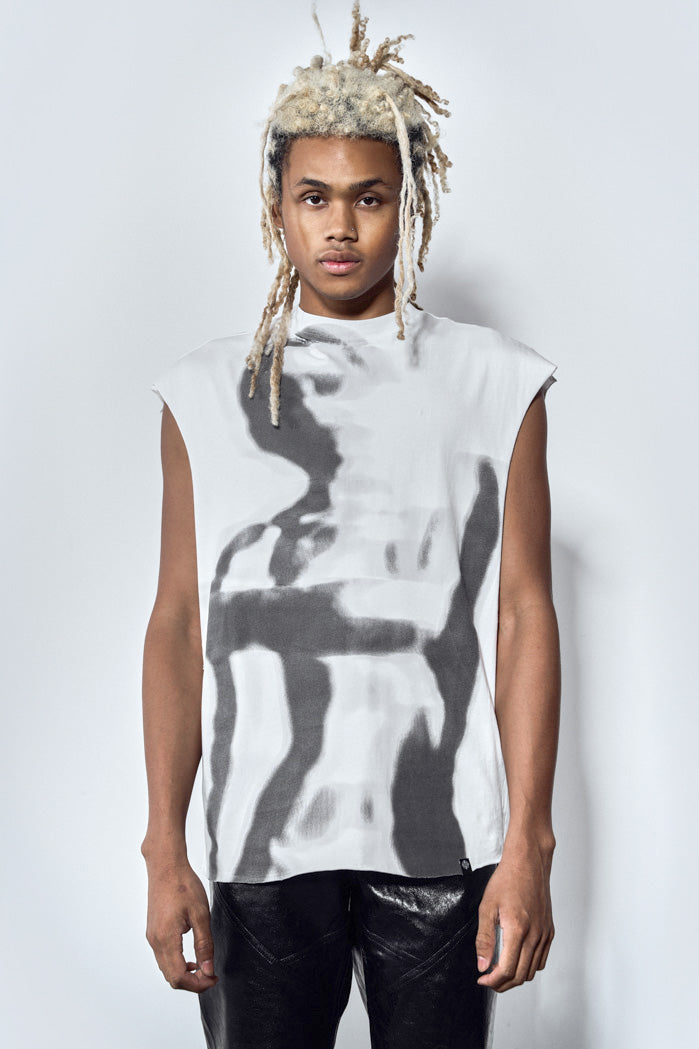 Female torso printed white vest