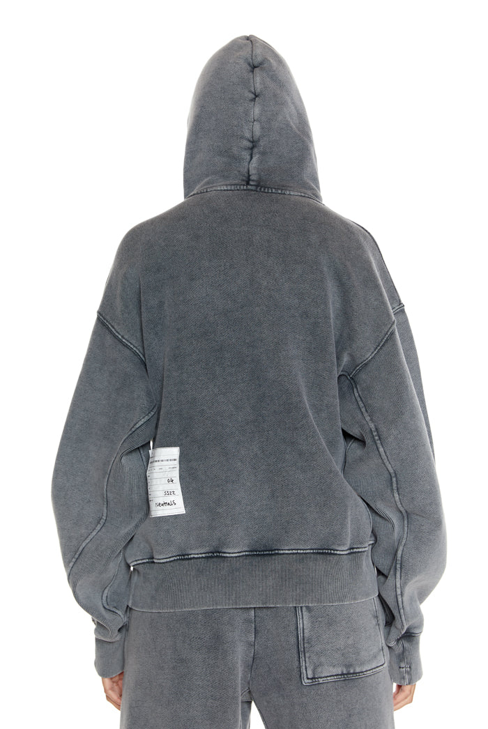 Chrome grey oversized hoodie, styled with the matching joggers. 
