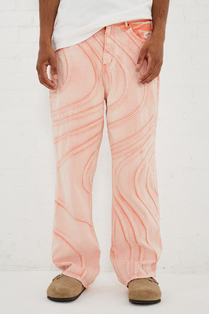 Orange Wash Wave Seam Relaxed Fit Jeans