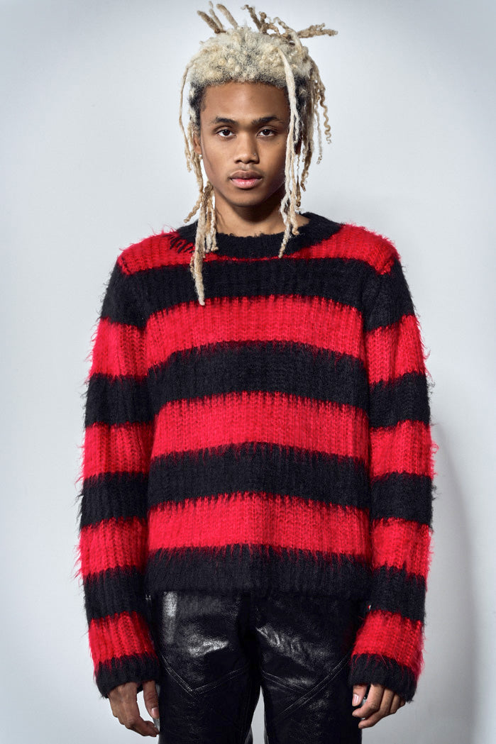 Oversized large stripe black and red knit jumper