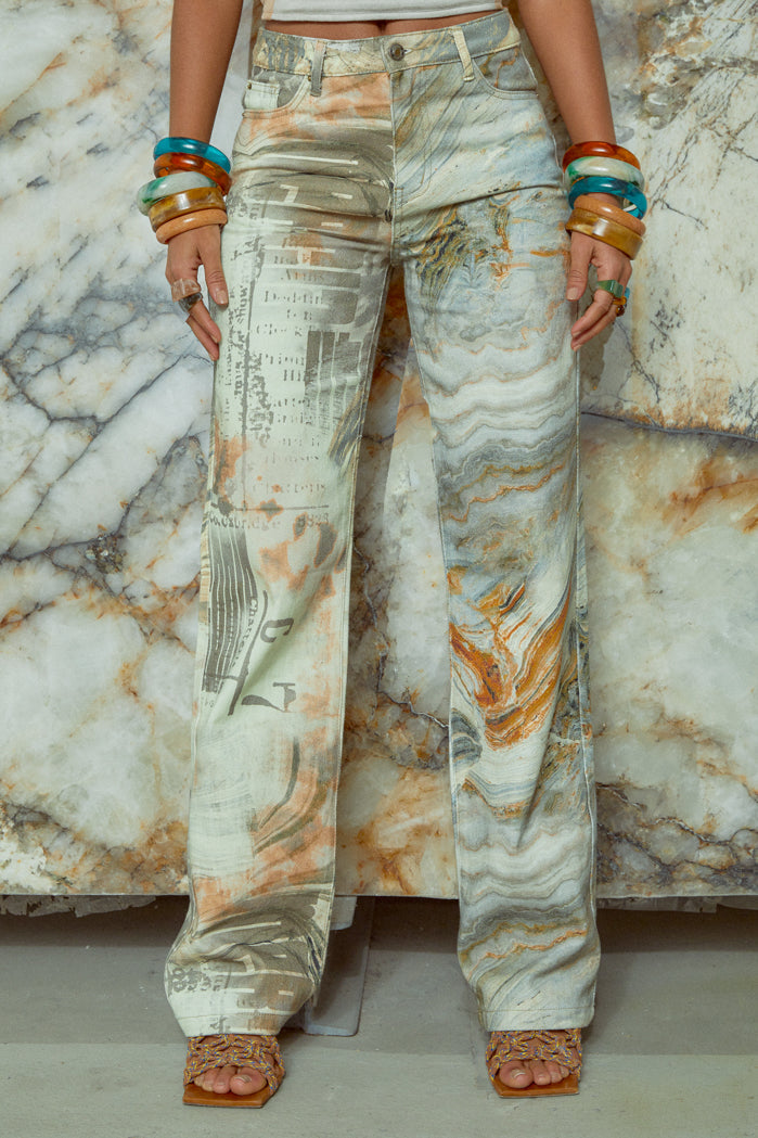 Mix Marble Prints Slouchy Boyfriend Fit Jeans