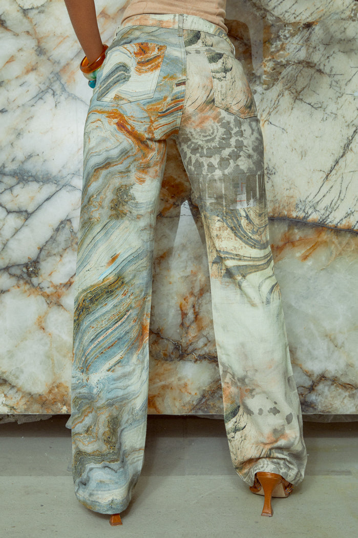 Mix Marble Prints Slouchy Boyfriend Fit Jeans