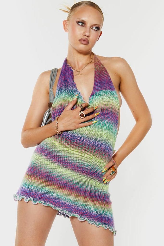 Pastel Multi Halter Knit Dress