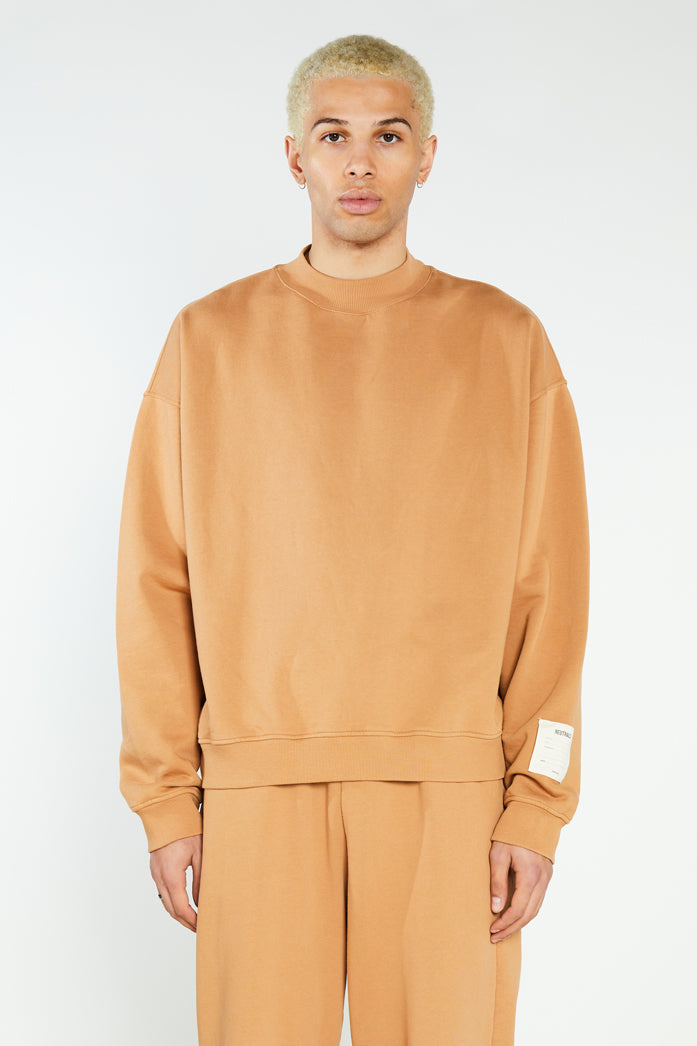 Tan Oversized Mock Neck Sweatshirt