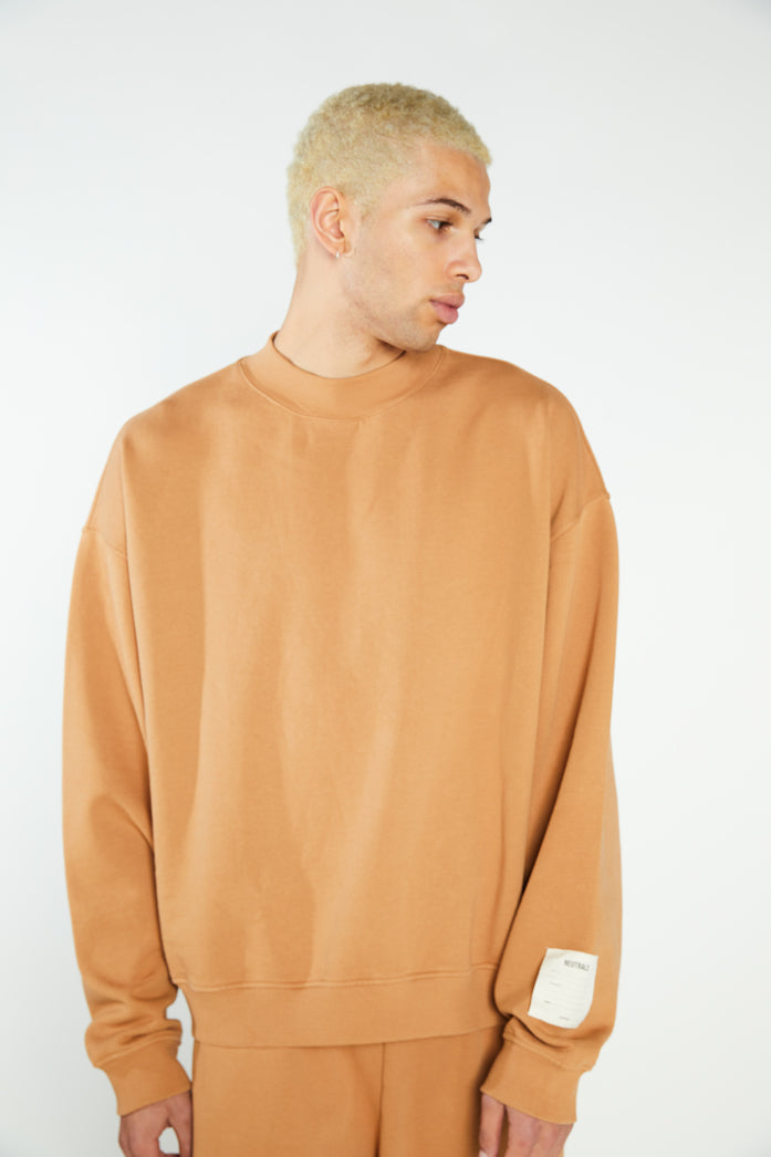 Tan Oversized Mock Neck Sweatshirt