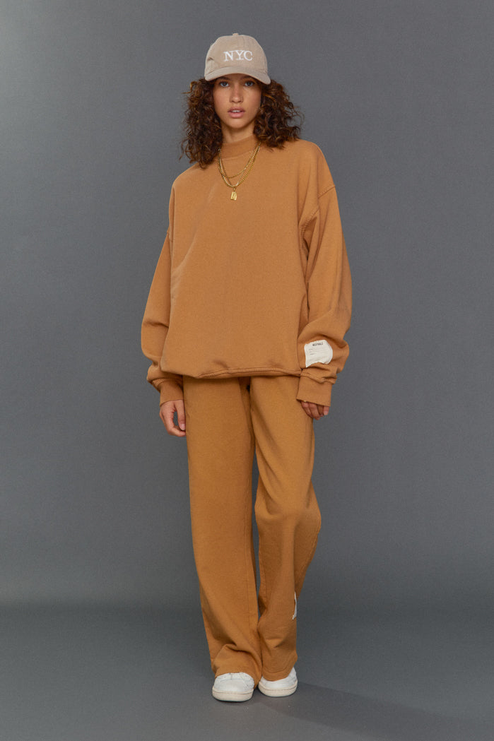 Tan Oversized Mock Neck Sweatshirt