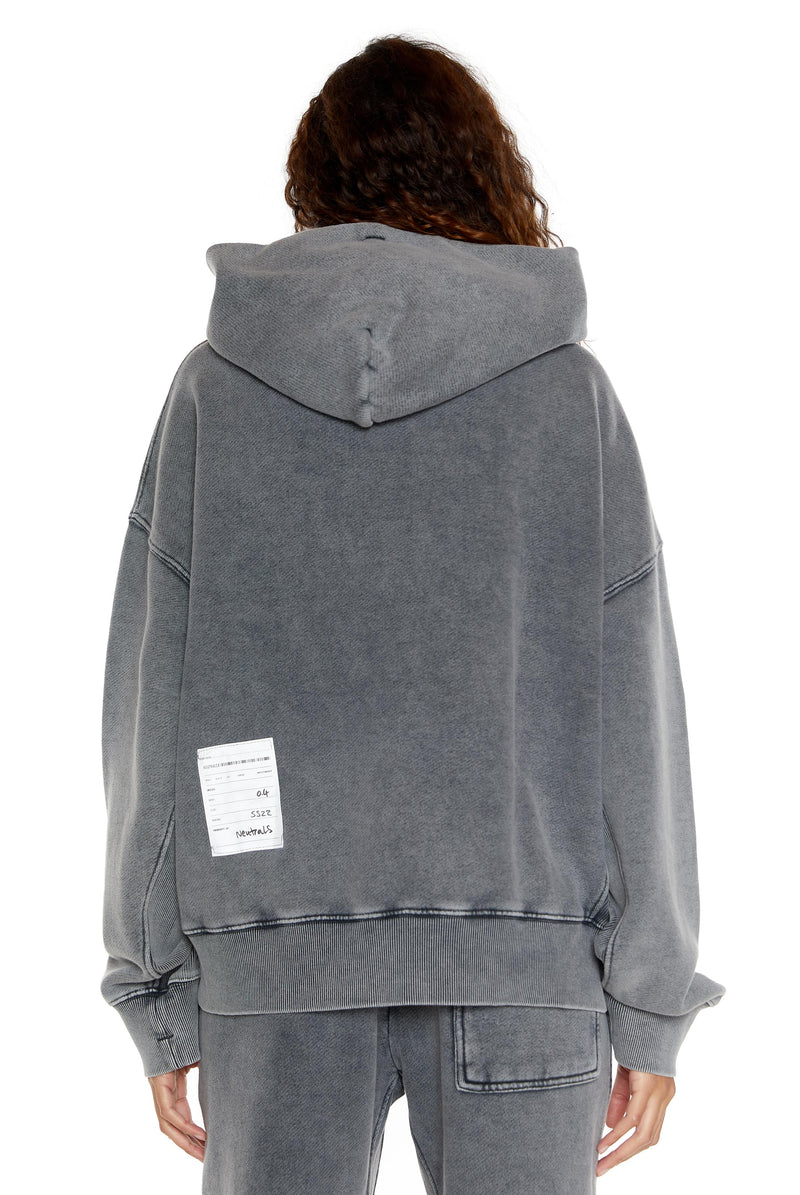 Chrome grey oversized zip up hoodie. Styled with the matching joggers.